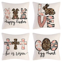 happy easter letters pillowcase easter decorations for home sofa rabbit bunny eggs linen pillow cover easter party decor 45x45cm