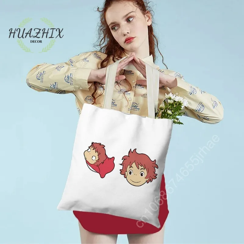 

Kawaii Ponyo Women's Handbags Studio Ghibli Shoulder Canvas Tote Bags for Women School Reusable Shopping Bag Handbag Totebag