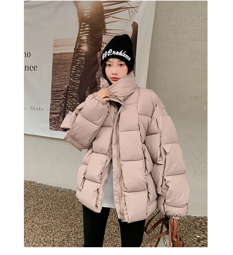 Winter 2022 New Three-dimensional Woven Fashion Personality Square Trend Warm and Thick Men and Women's Down Cotton Jacket