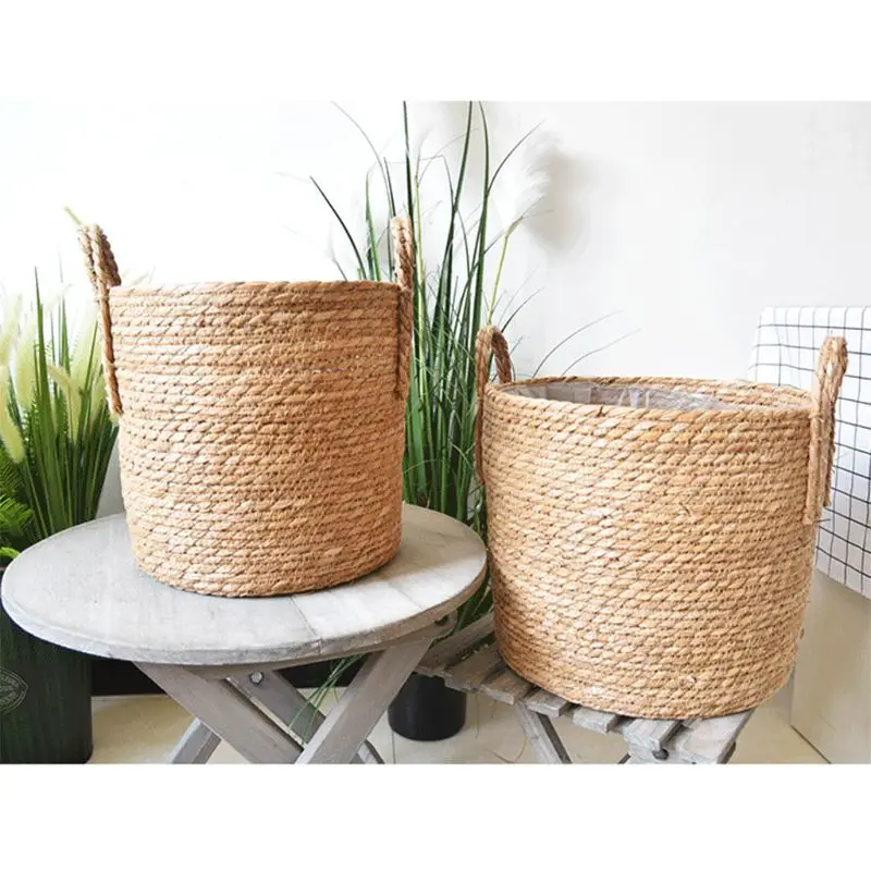 

Nordic Handmade Straw Storage Basket Floor Indoor Flower Pot Planter Home Living Room Bedroom Decoration