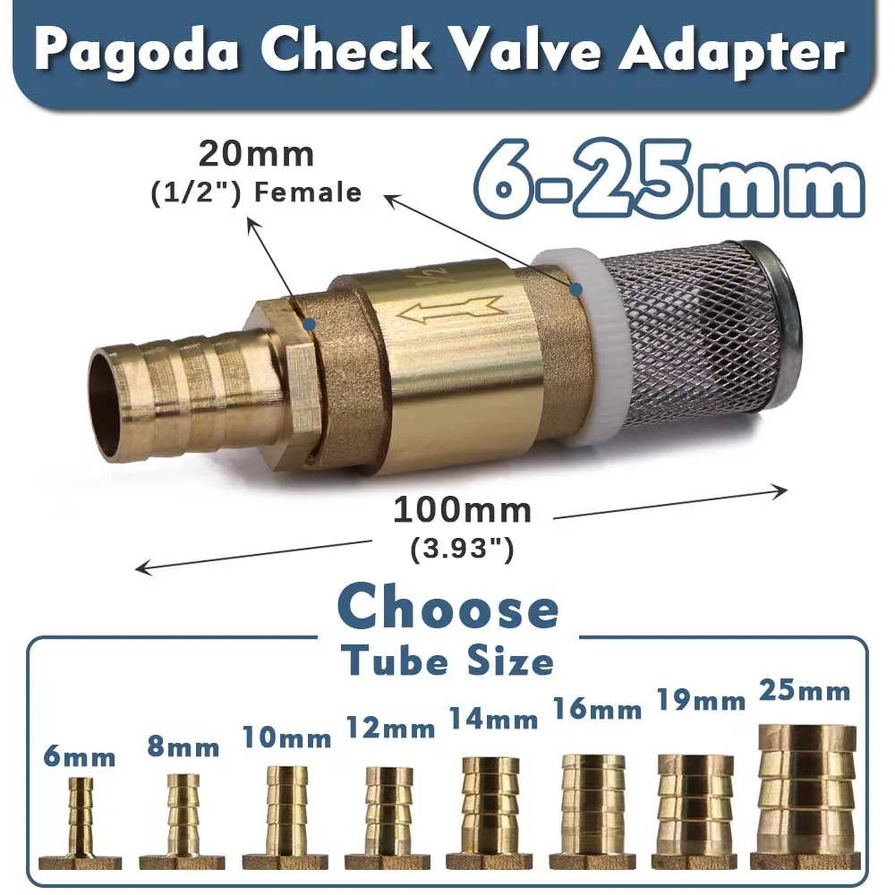 

Переходник для шланга обратный клапан латунный 6-25 мм Pagoda