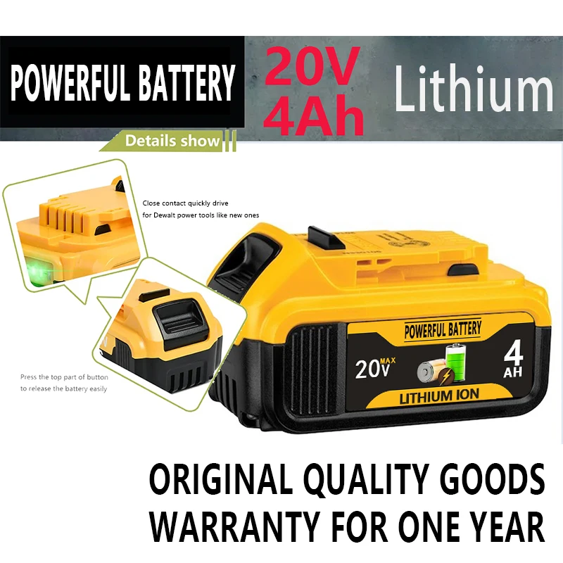 

20V 4.0Ah Replacement For Dewalt 20V MAX Power Tools DCB180 DCB185 DCB184 DCB200 DCB203 DCB181 Rechargeable Lithium-ion Battery
