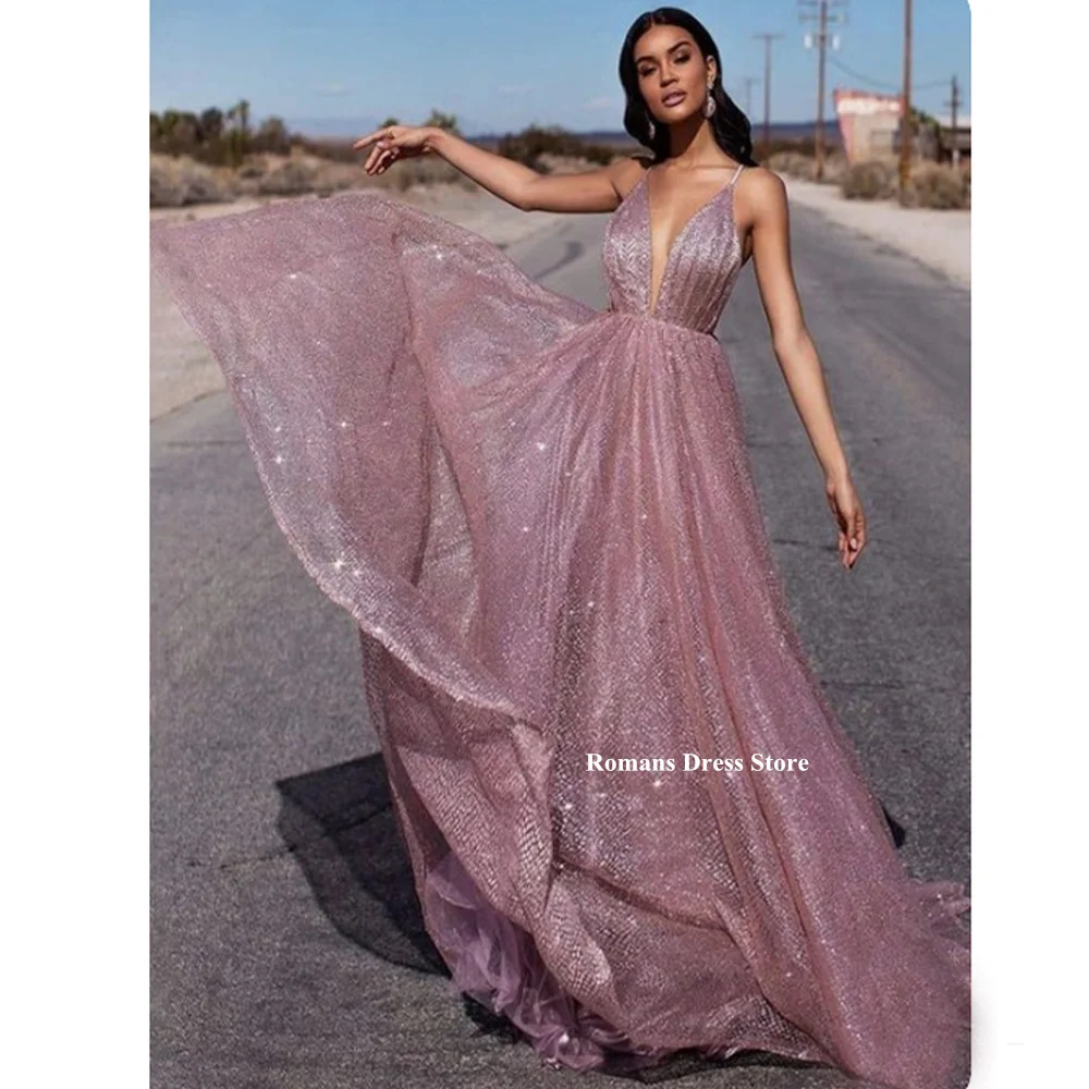 

Romans Spaghetti Straps Women Evening Dress A-Line Elegant party gown dress for women Backless vestidos de noche Special Events