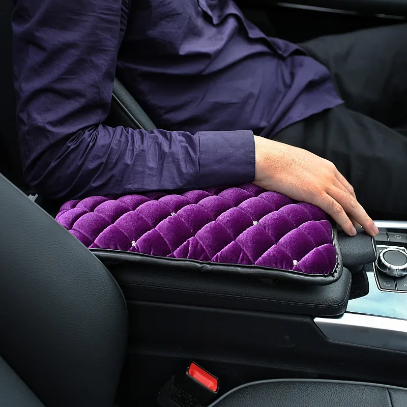 

Diamond Embroider Soft Plush Car Armrest Mat Center Console Arm Rest Protection Cushion Auto Armrests Storage Box Cover Pad