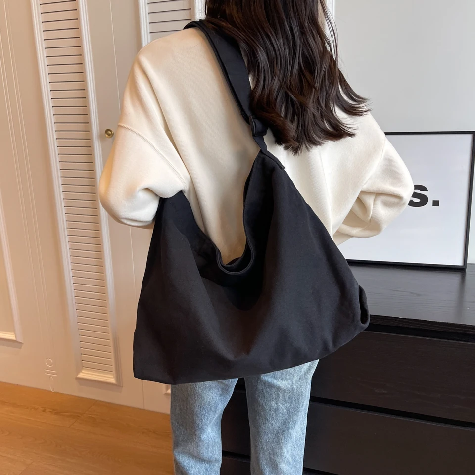 

Black Canvas Women's Bag Student Eco Bag Korean Shoulder Cross Bag Large Shopper Messenger Bag Y2K Handbag Versatile Satchels