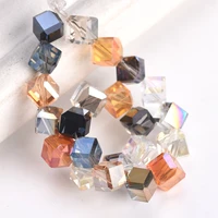 30pcs 6mm diagonal hole cube faceted colorful crystal glass loose beads for jewelry making diy crafts findings