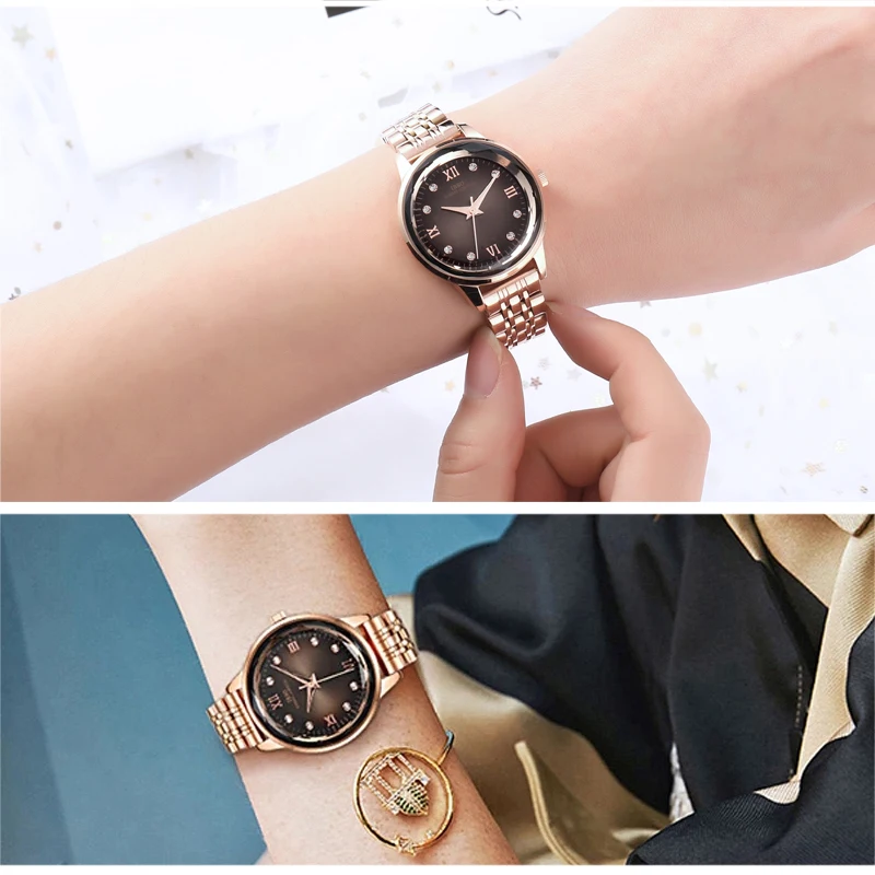 Luxury Women Branded Metal Watch Girl Fashion Rose Gold Wristwatch Lady Stainless Steel Waterproof Designer Ladies Hand Watch enlarge
