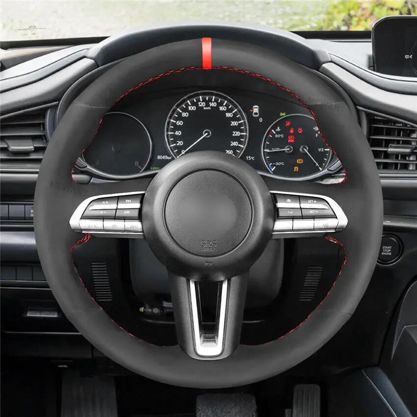 

Black Nubuck Leather Car Steering Wheel Cover Warp For Mazda CX-30 Mazda 3 Axela