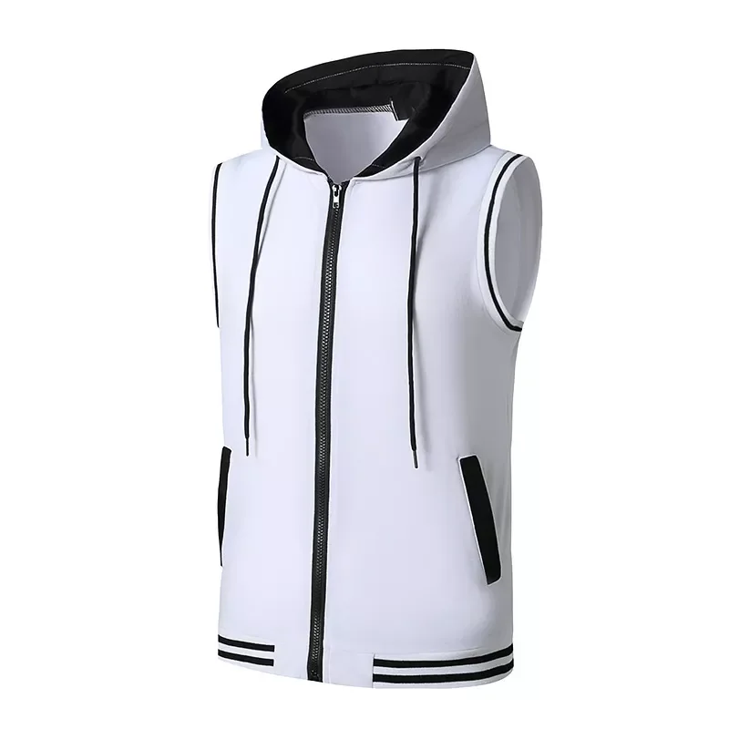 

Breathable Men Outdoor Hooded Sport Tshirts Vest 2022 New Mens Casual Tank Tops Male Solid Color Patchwork Sleeveless Shirt