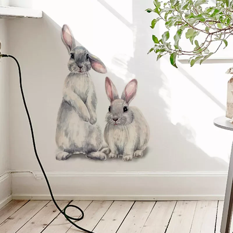 

NEW2023 Two Cute Rabbits Wall Sticker Children's Kids Room Home Decoration Removable Wallpaper Living Room Bedroom Mural Bun