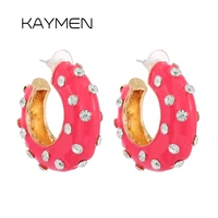 kaymen new enamel colorful statement c shape hoop earrings for women girls aaa cz diamonds fashion sweet style ear accessories