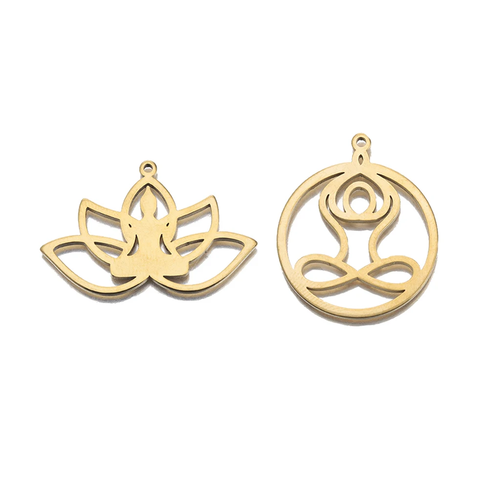 

5Pcs/Lot Stainless Steel Lotus Flower Charms Yoga Meditation Root Chakra Energy Pendant For Diy Bracelet Necklace Jewelry Making