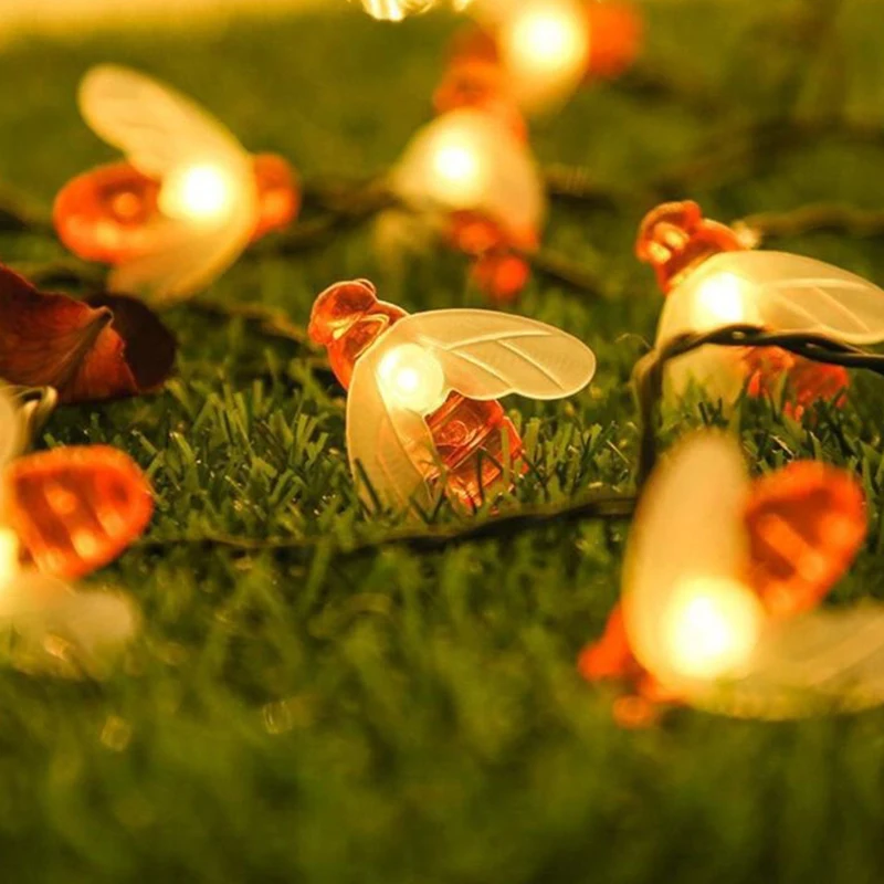 Водонепроницаемая светодиодная гирлянда с пчелами на солнечной батарее садовый