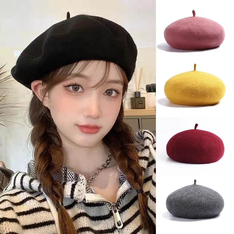 

Классический шерстяной берет на осень и зиму, теплая тонкая дышащая шапка художника в японском ретро стиле, модные повседневные женские шап...