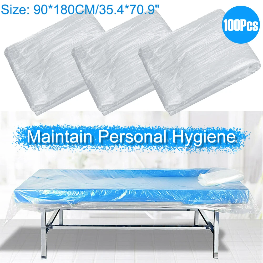 

100 Pcs Couch Cover Disposable Bedspread SPA Massage Treatment Table Sheets Transparent Beauty Bed Waterproof Film Table Cover