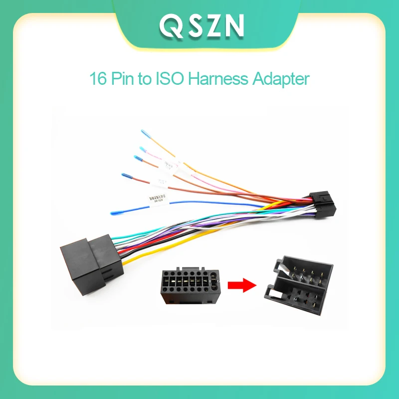 

QSZN Cable Adapter 16P Plug ISO Connector Wiring Harness Universal Accessory Wire For 2 Din Radio Car Android Head Unit