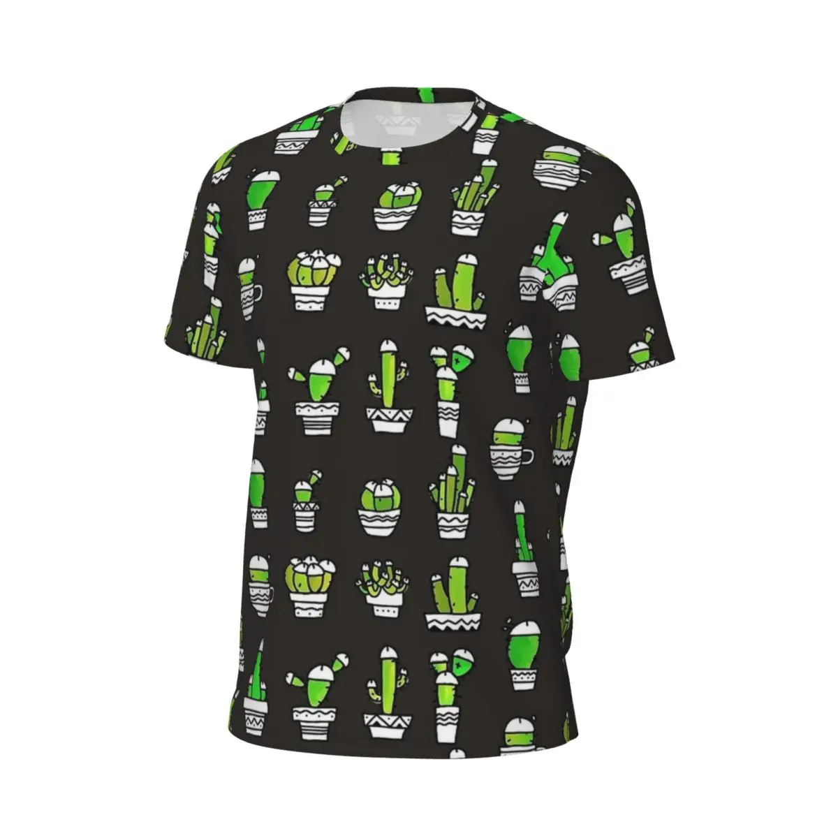Фото Мужская трендовая футболка COCK PLANTS CACTUS GREEN WATERCOLOR GRAY в стиле Y2K, ретро, летняя, с коротким рукавом, с графическим принтом №3