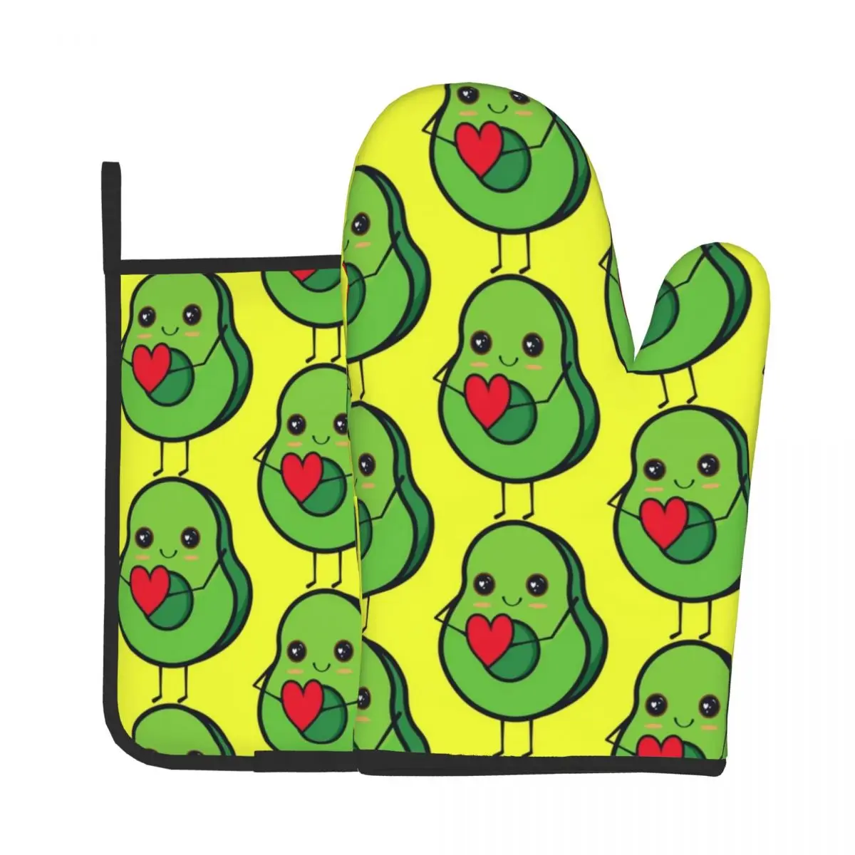 

2PCS/Set Cute Avocado Love Kawaii Kitchen Gloves Baking Oven Cooking Oven Mitts Anti-scald Potholder Pad BBQ Gloves Microwave