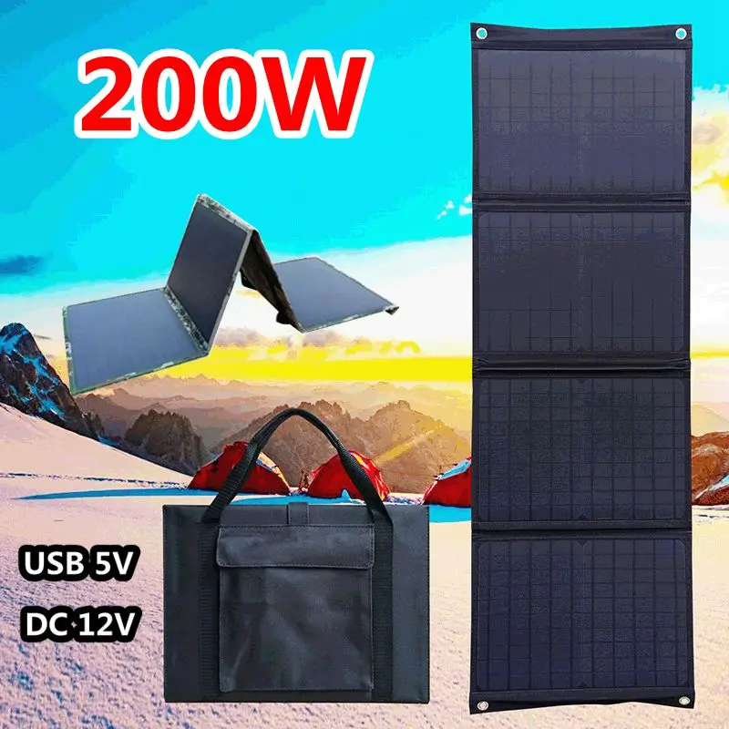 200W Foldable Solar Panel Dual USB +DC Solar Cell Portable F