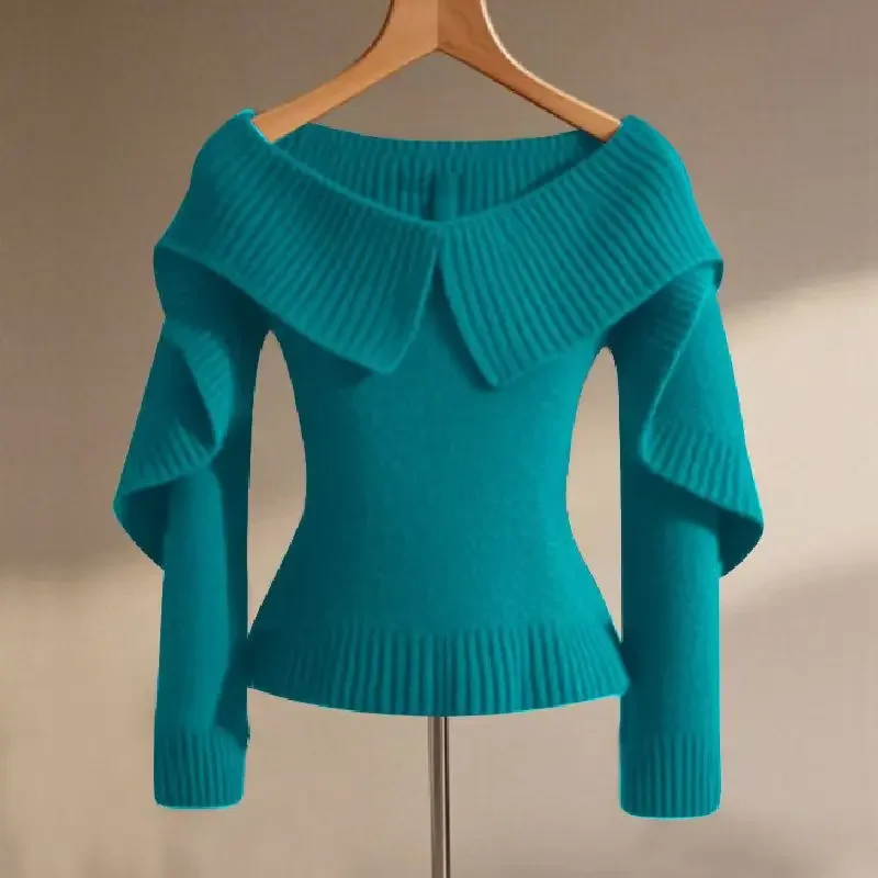 Осень-зима женский джемпер с разрезом на шее французский винтажный дизайн