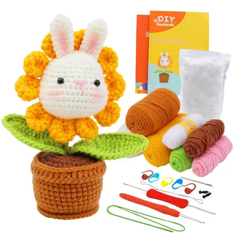 

Flower Pot Crochet Learn To Crochet Kits DIY Knitting Supplies Flexible Crochet Starter Pack Creative DIY Handmade Crochet
