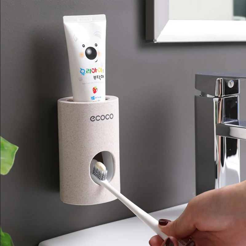 

Automatic Toothpaste Dispenser Dust-Proof Toothbrush Holder Wheat Straw Wall Mounted Home Squeezer Bathroom Accessories New