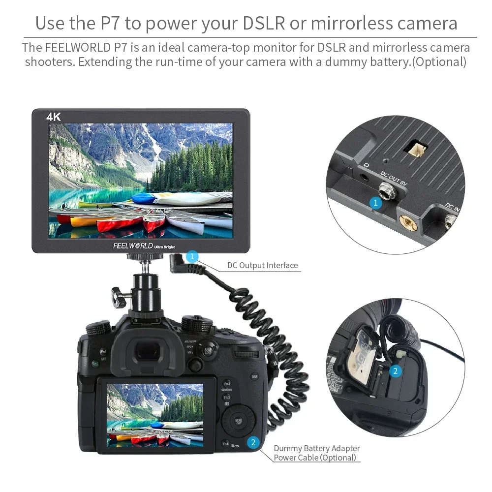 Фото FEELWORLD L7 7-дюймовый 4K HDMI 2200nit алюминиевый корпус монитора ввода/вывода 1920x1200 3D LUT сенсорный экран двойной F970 для DSLR №5