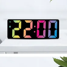 아크릴 디지털 알람 시계 음성 제어 다채로운 글꼴 야간 모드 테이블 시계 스누즈 12/24H 전자 LED 시계