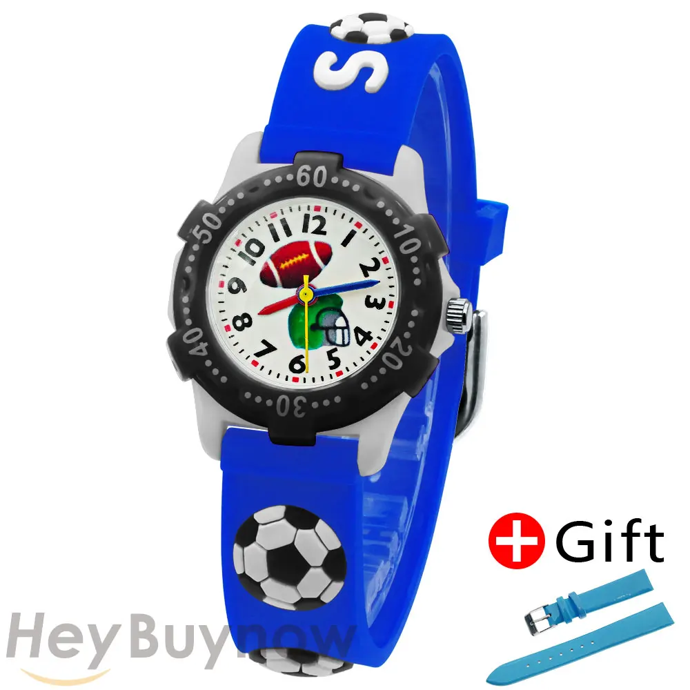 Новинка, спортивные часы для мальчиков, мягкие силиконовые вращающиеся Кварцевые Светящиеся детские часы с изображением футбольного мяча