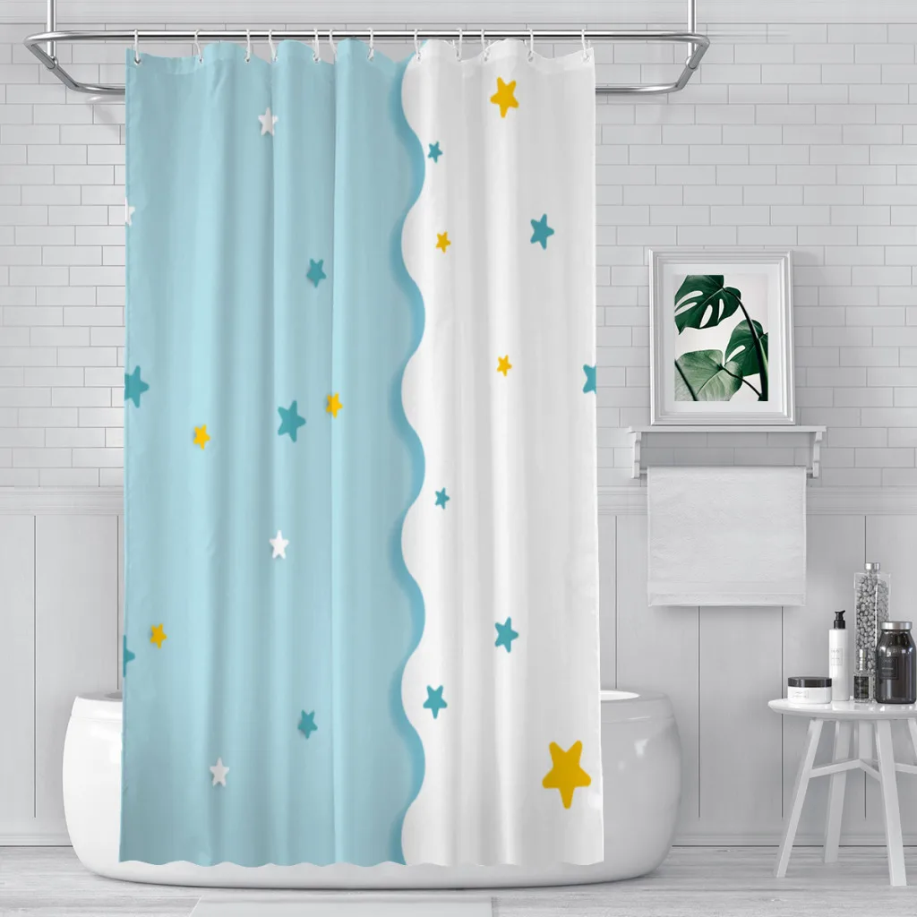

Sky Blue Ice Cream Star Bathroom Shower Curtains Pattern Texture Painting Waterproof Partition Curtain Home Decor Accessories