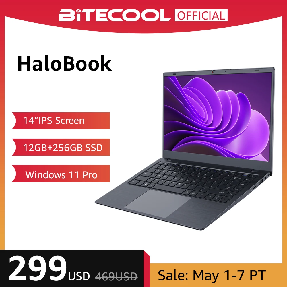 

Bitecool HaloBook Laptops Windows 11 Intel Celeron N5095 Quad Core Office Learning Computer Notebooks 12GB RAM 256GB NVMe SSD