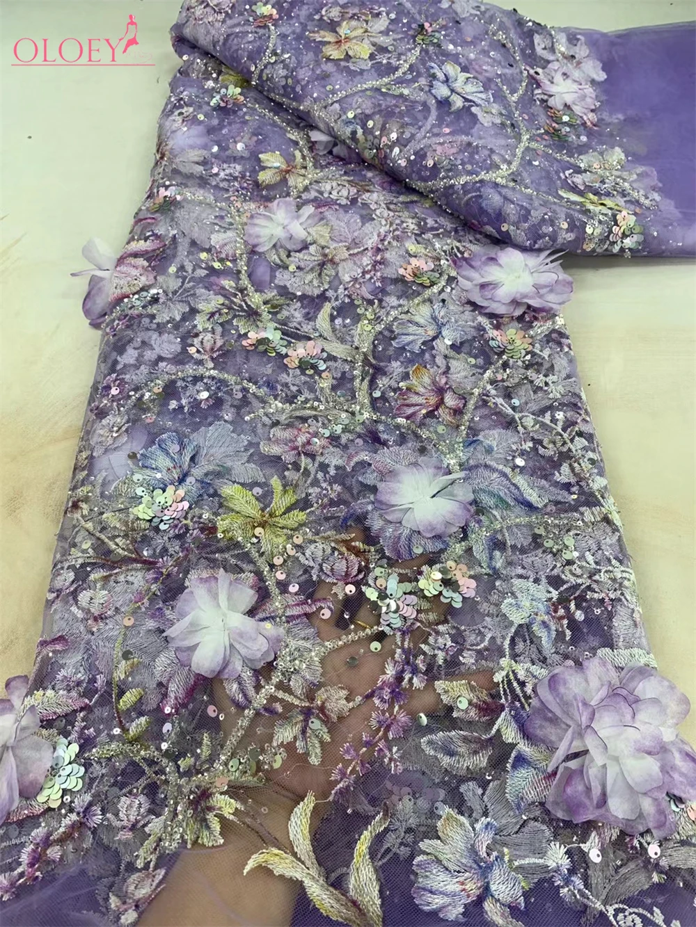 Высококачественная африканская нигерийская элегантная 3D вышитая бисером ткань