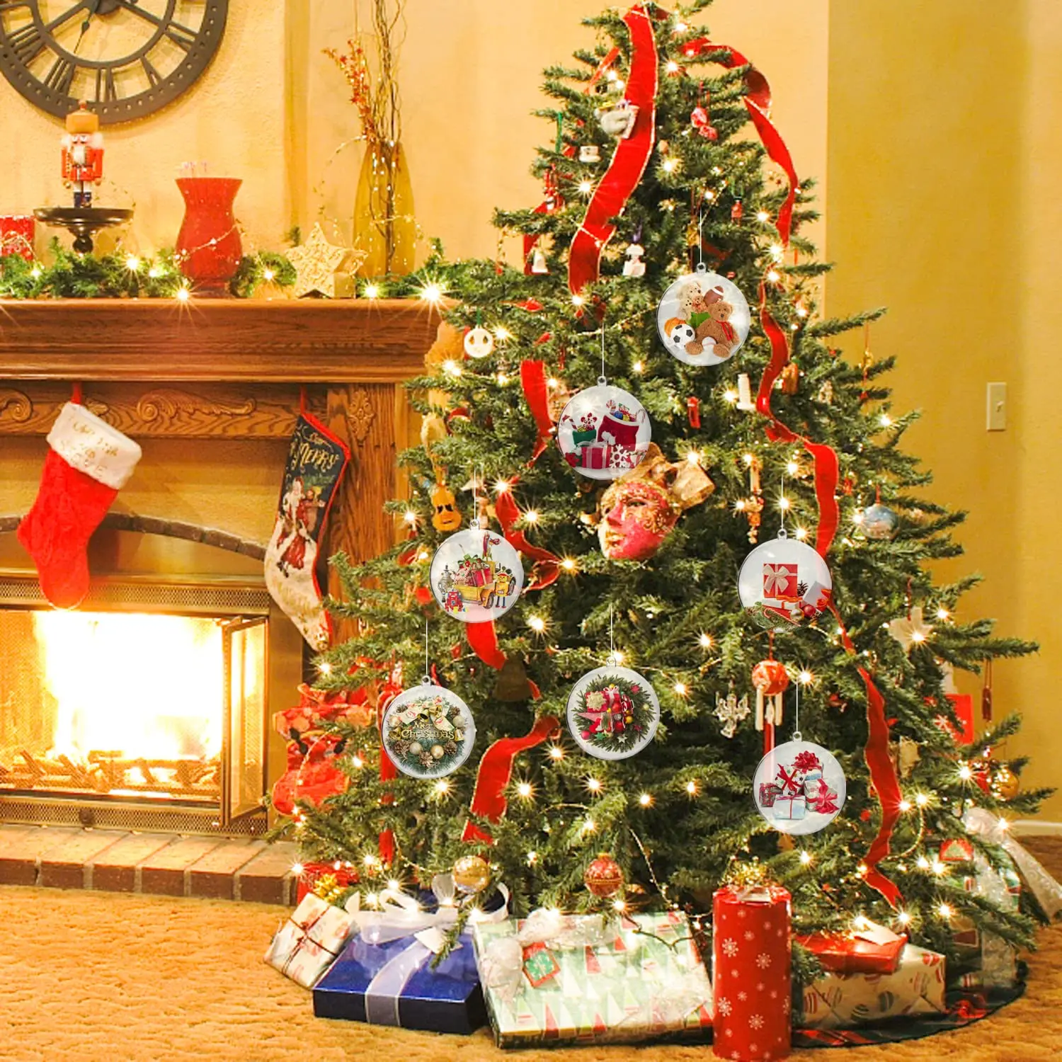 

50PACK Clear Christmas Ornaments Ball Clear Fillable Ornaments Ball Craft Plastic Ball Ornament for Home Wedding Party Gift Box