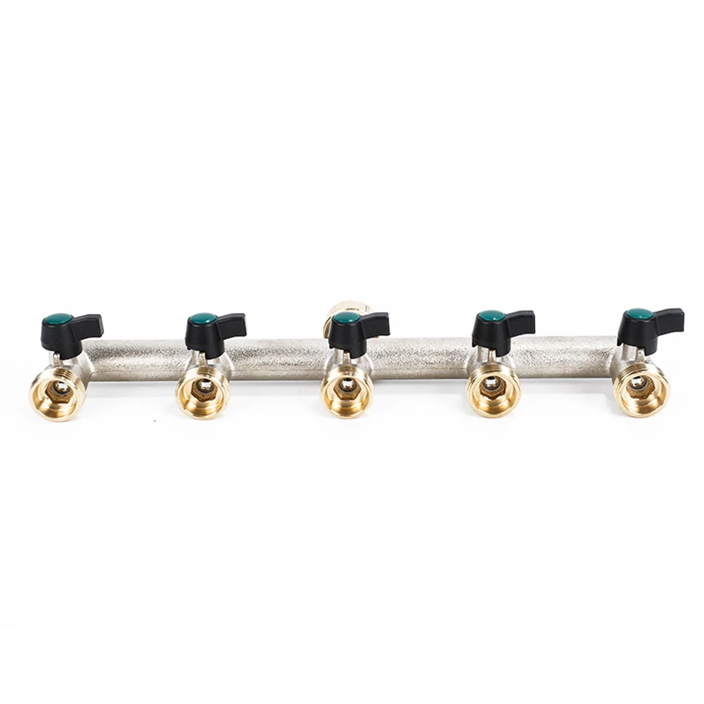 5-Way Brass Water Tap Distributor 3/4 Inch Water Distributor For High Water Pressure Hot Cold Water Connections Garden Hoses