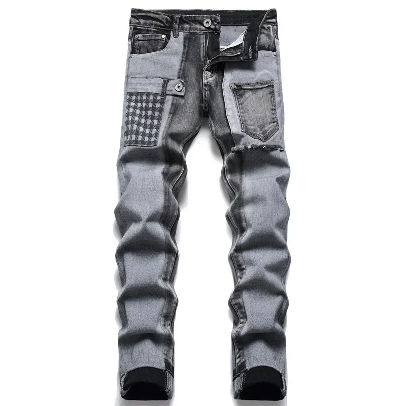

2022Mens Casual Skinny Jeans Trousers Hip Hop Gothic Denim Pants Streetwear Women Graphic Print Punk Rock Jeans Size28-38