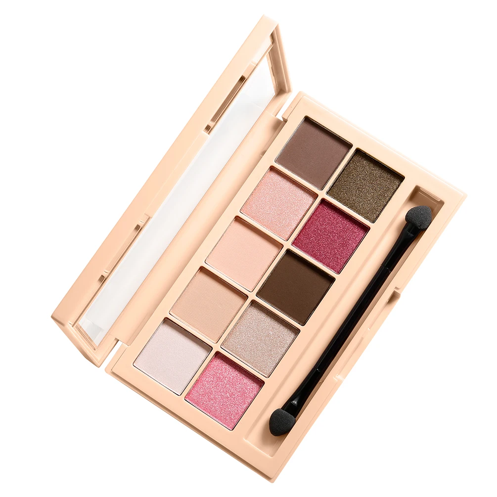 10 Shades Nude High Quality Eyeshadow Palette Private Label High Pigmentation Waterproof Eyeshadow with Mirror and Brush