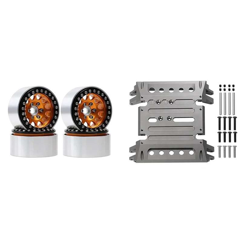 

2 Set RC Car Part: 1 Set Aluminum 2.2 Beadlock Wheel Rims & 1 Set Center Gear Box Mount Base CNC Aluminum Skid Plate