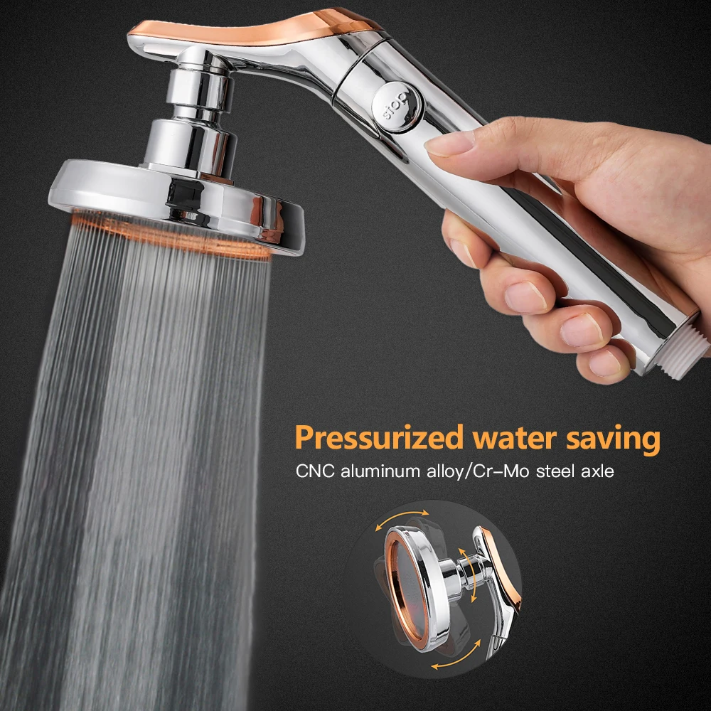 

360 Rotatable Shower Head Big Panel Rainfall 4 Inch High Pressure Adjustable Hand Held Shower Head With One Stop Button
