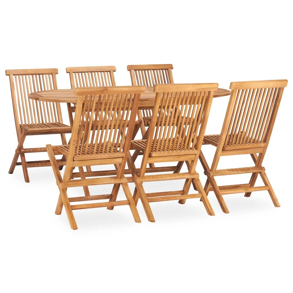 

7 Piece Folding Outdoor Dining Set,Patio Table and Chair Set, Solid Teak Wood