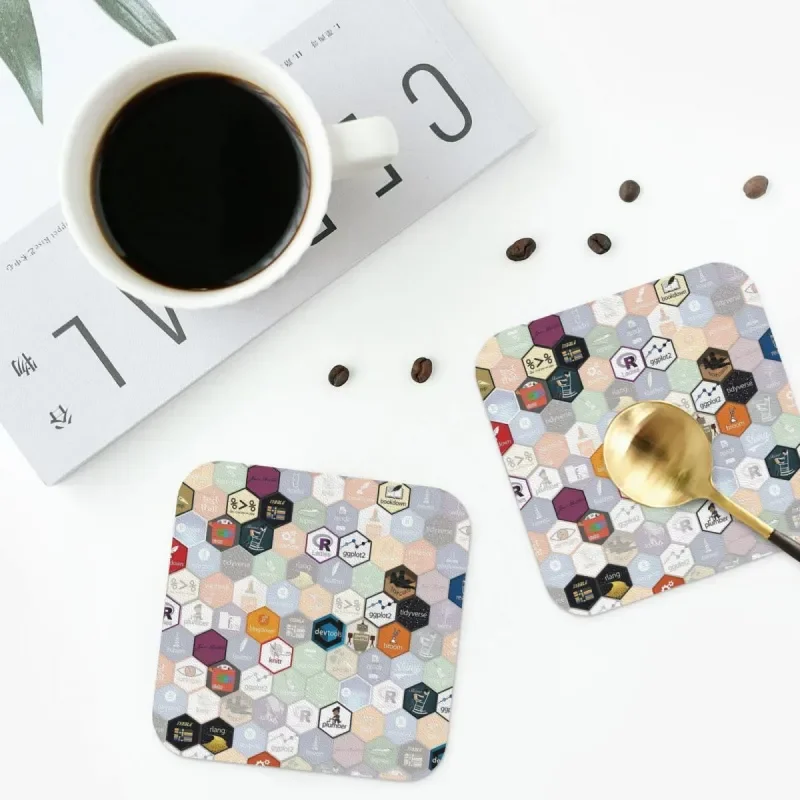 

R Hex Fabric Coasters PVC Leather Placemats Waterproof Insulation Coffee Mats for Decor Home Kitchen Dining Pads 4 Shape