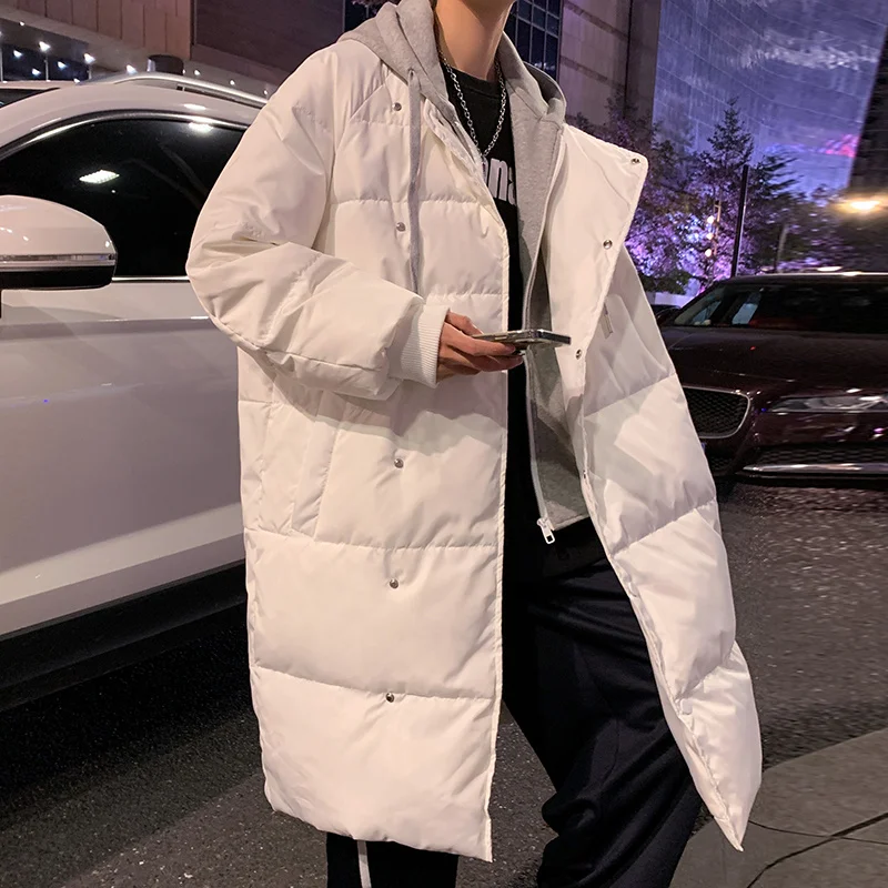 Winter Long Down Jacket Men Warm Fashion Oversized Hooded Long Coat Men Korean Loose Thick Jackets Overcoat Mens Parker M-2XL