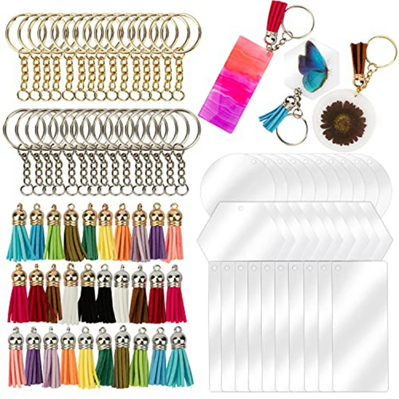 

Acrylic Keychain Blanks Bulk For Vinyl Key Rings Kit DIY Craft 30 Pieces (3 Shape Of Acrylic Sheets 15 Color Tassels)