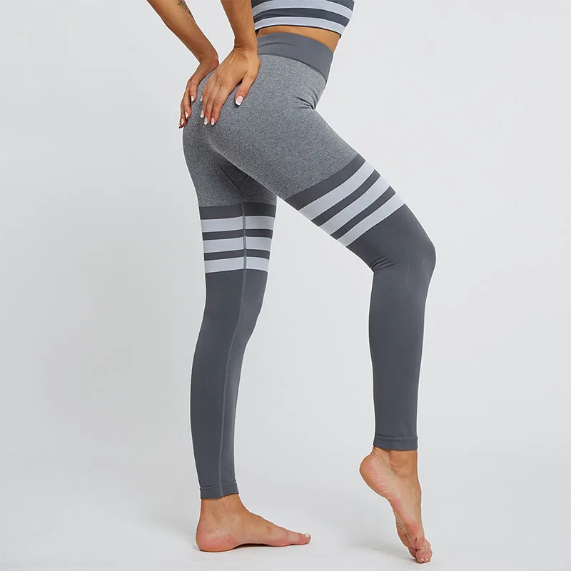 

Bauhinia Fashion Striped Women Yoga Leggings Seamless Butt Lift Sports Pants High Waist Workout Pants Breathable soft Trousers