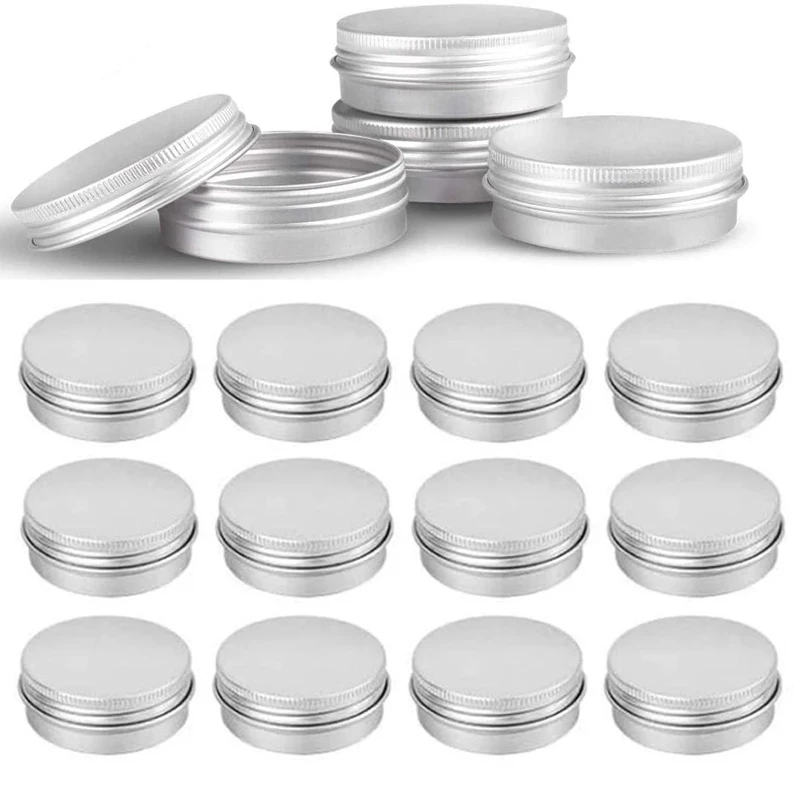 

20Pcs 5g 10g 15g 20g 30g 50g 60g 100g Empty Silver Aluminum Tins Cans Round Candle Spice Jars With Screw Lid Store Containers