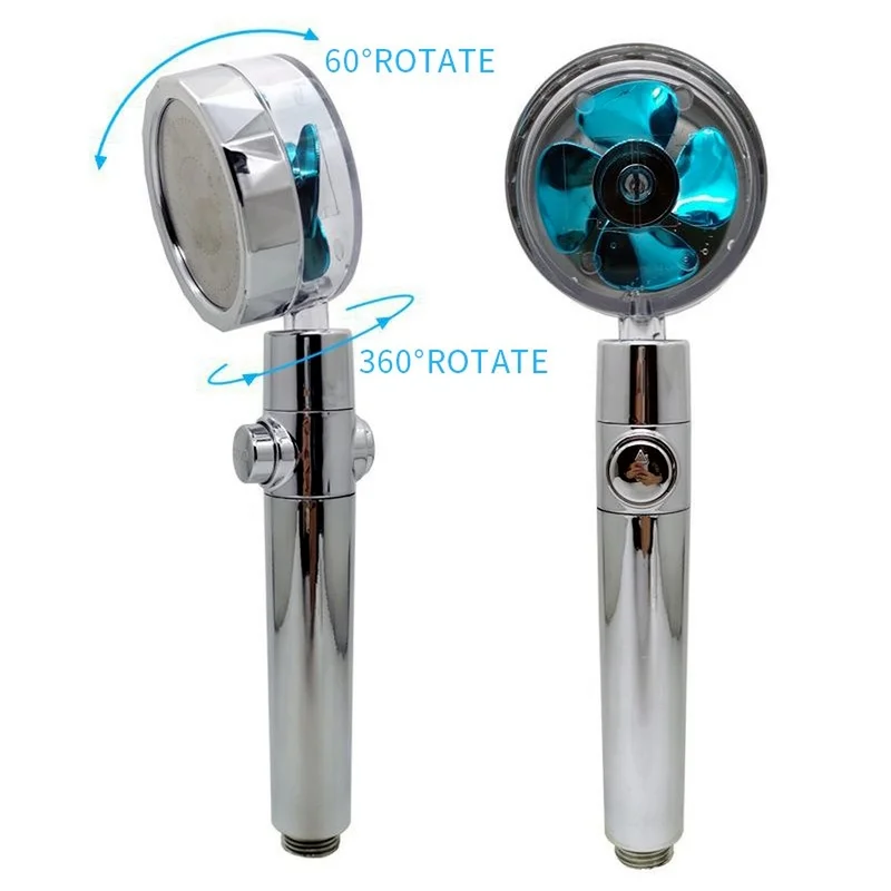 

Pressurized Shower Head Water Saving Flow 360 Rotating Twin Turbo Pressurized Propeller Fan Shower Head Bathroom Accessories