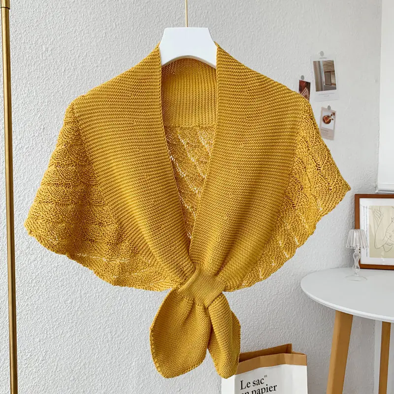 

Yellow US Scale Fall Knit Shawl Women Shoulders Cape Vest Fake Collar Capes Knotted Scarf Girl Neck Guard Boy Poncho Wraps Cloak