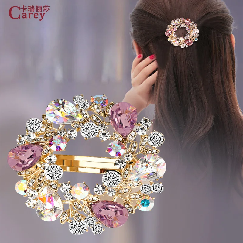 

Hairpin horizontal medium half tied hair spring clip to crystal diamond head ms Korean top clip contracted atmosphere quality