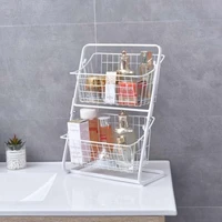 double layer iron storage shelf rack kitchen seasoning organizer fruits holder assembly bathroom cosmetic storage basket