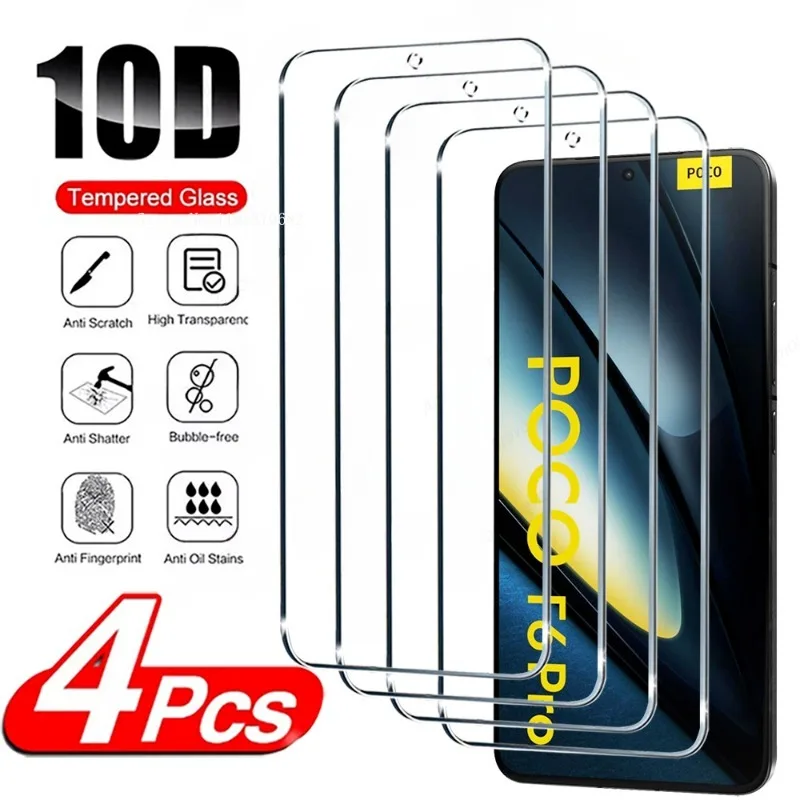 Защитное стекло HD для Poco F6 X6 Pro 5G X5 F5 F4 GT X4 M4 M3 M6 X3 F3 M5 C65 закаленное 4 шт.