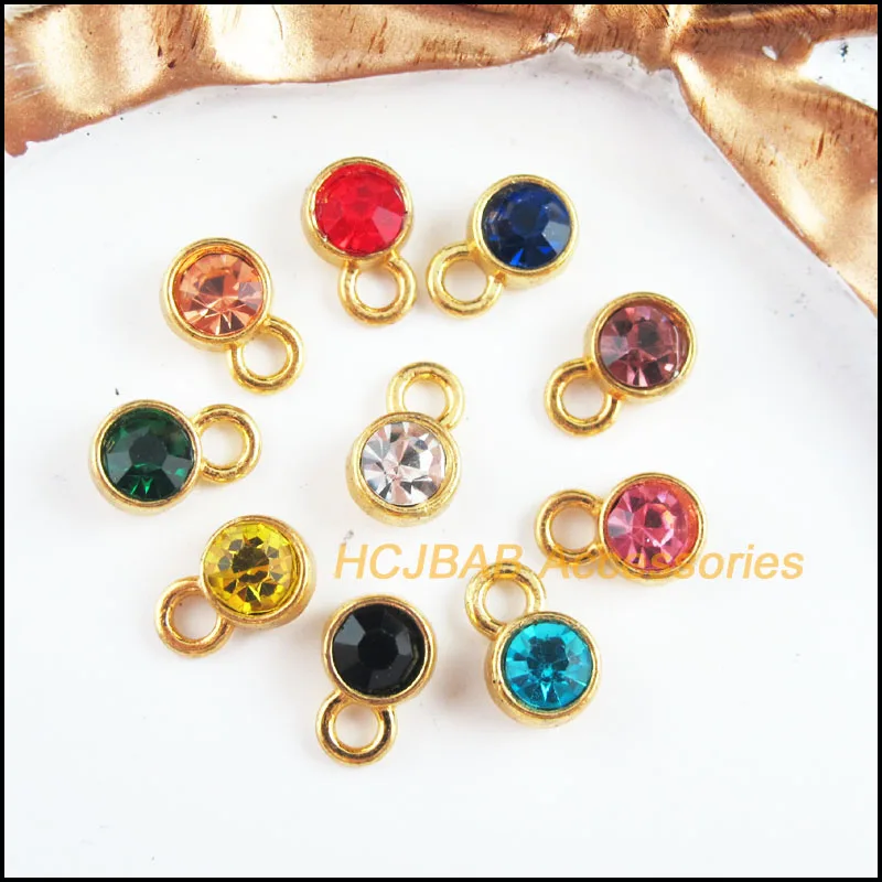 

Fashion 30Pcs Gold Color Tiny Round Mixed Crystal Charms Pendants 7x10.5mm